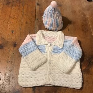 OOAK Baby Sweater & Hat Hand Crafted Crochet artisan unique unisex shower gift
